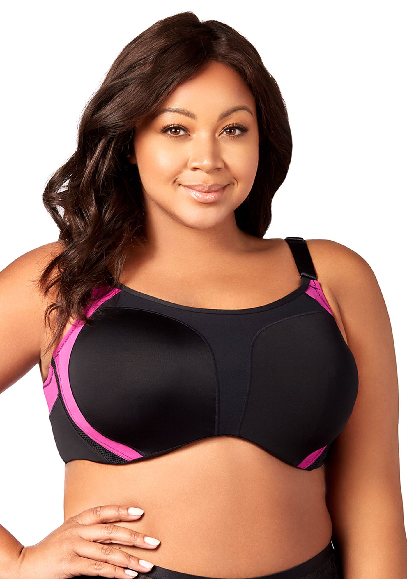 Plus Size Women's Curvy Moves Sports Underwire Bra 2511 by Elila in Black With Fuchsia (Size 42 I)