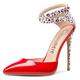 Castamere Women's Fashion Sandals Ankle Strap High Heels Pointed Toe Stilettos 4.7IN Pumps Shoes Red Leopard Shoes UK 9.5