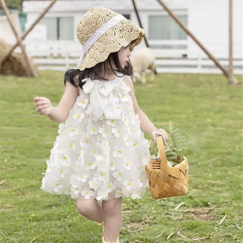 Mädchen kleid Sommer Kinder tragen neue drei dimensionale Blume Rundhals Weste Rock süße einfarbige Baby Kinder kleid Image