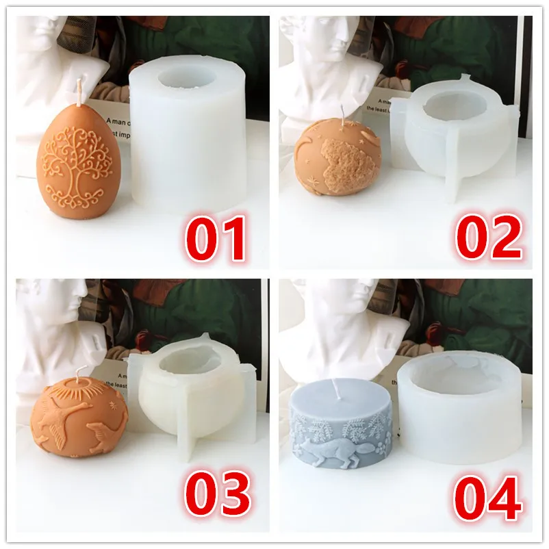 Geprägte zylindrische Fuchs Sternen himmel Ball Silikon Kerzen form DIY Relief Leben Baum Ei fliegende Kran Ball Silikon Tier form Image