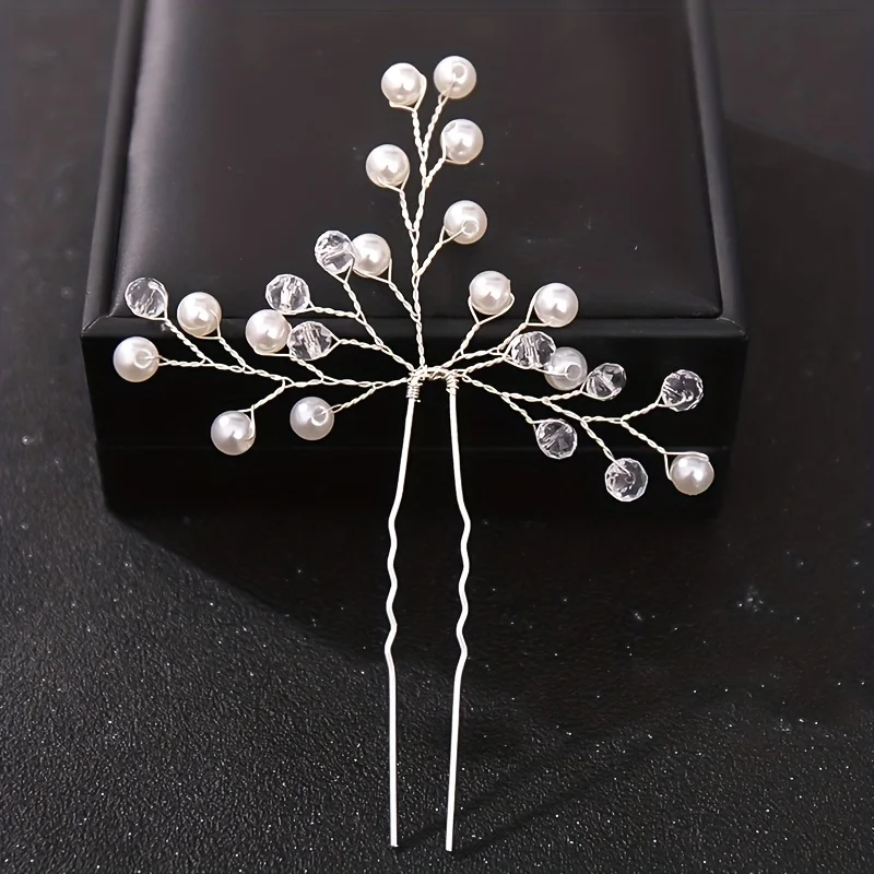 Silber Farbe Kristall Perle Haarnadeln Haars pange Pin Hochzeit Braut Haar Sticks handgemachte Kristall Perle Kopf bedeckung Frauen Haarschmuck Image