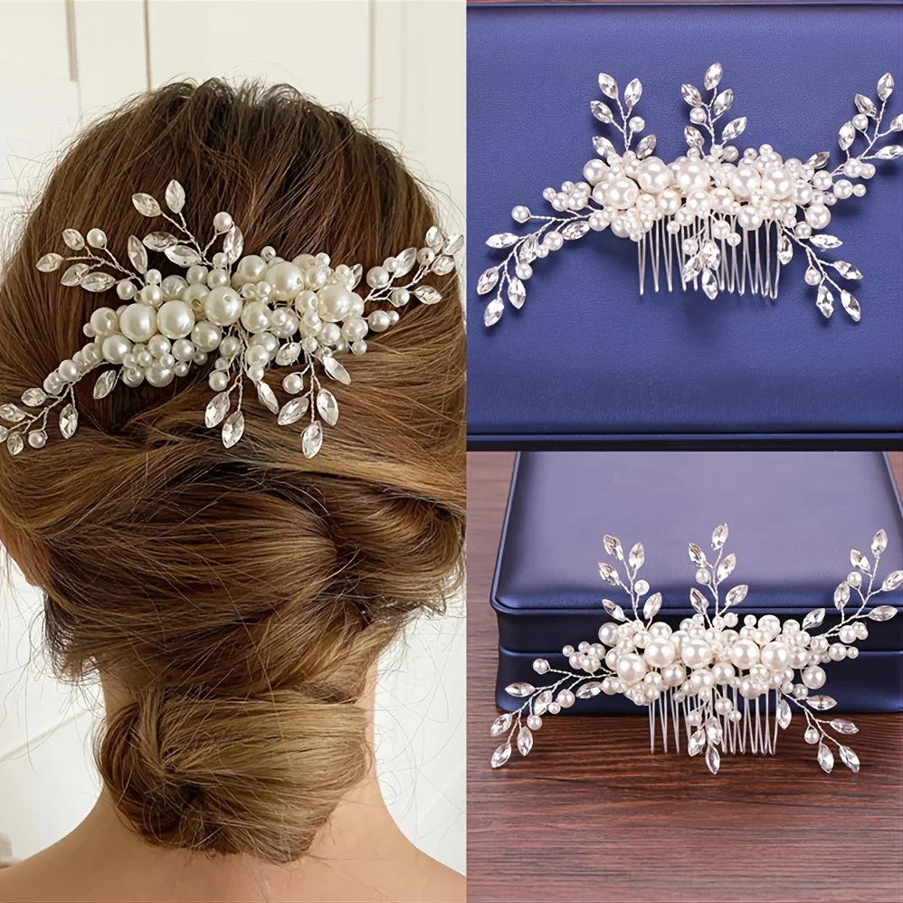 Perle Haarkamm für Frauen Accessoires Hochzeit Haarkamm für Braut Strass Perlen kamm für Haar Stirnband Hochzeit Kopf Schmuck Image