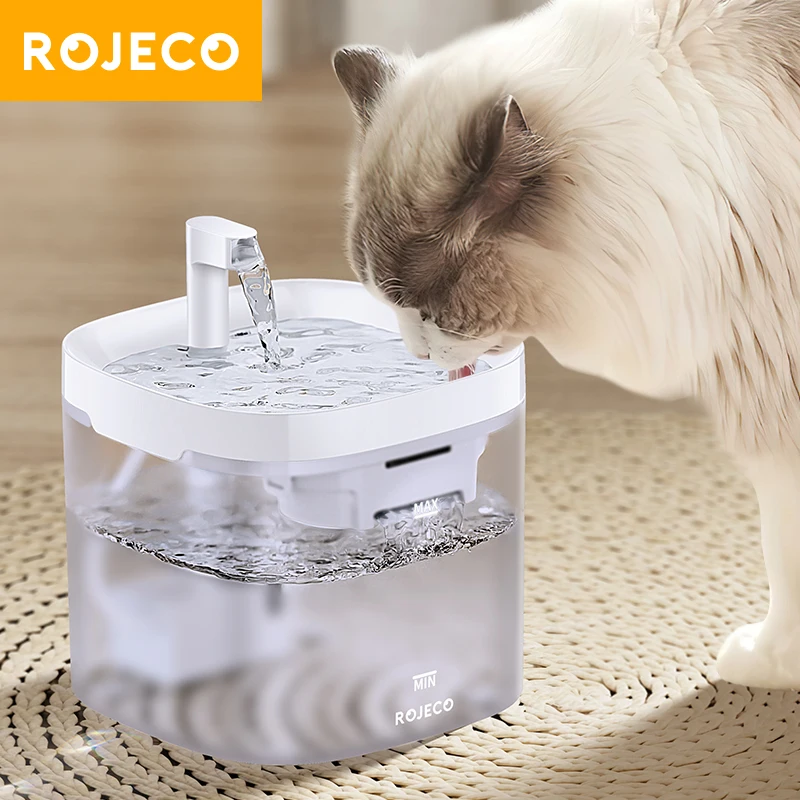 ROJECO Automatischer Katzen-Wasserbrunnen, intelligenter Haustier-Wasserspender mit Pumpe für Hunde, wiederaufladbarer Trinkfilter, Trinkversorgung für Katzen