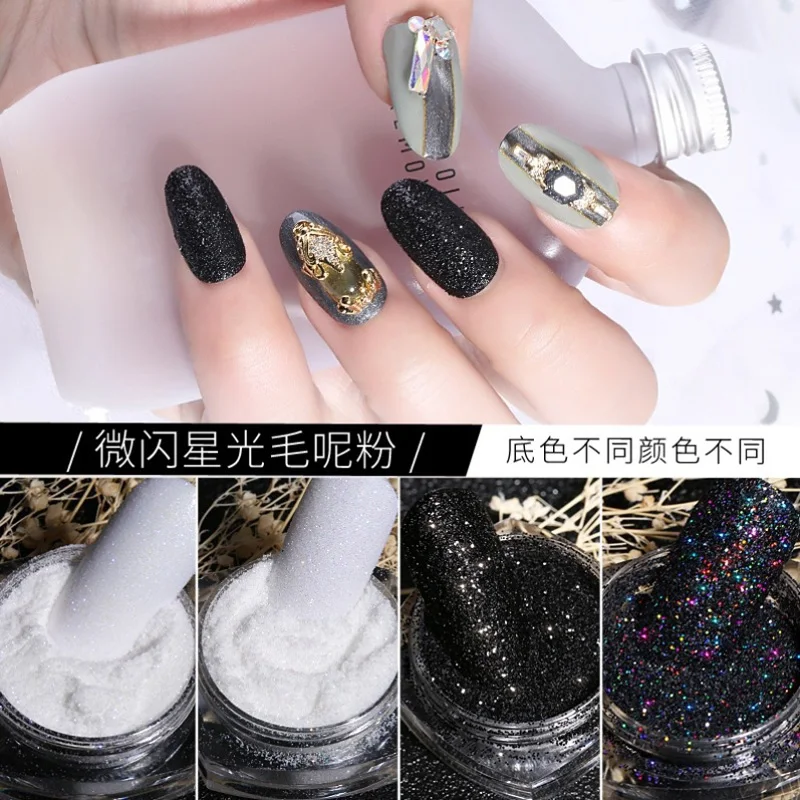 6 Farben schwarz weiß Nail Art Zucker pulver 3g glänzendes Chrom Glitter Pigment Staub bunte Süßigkeiten Mantel Effekt DIY Nägel Glitter * & Image