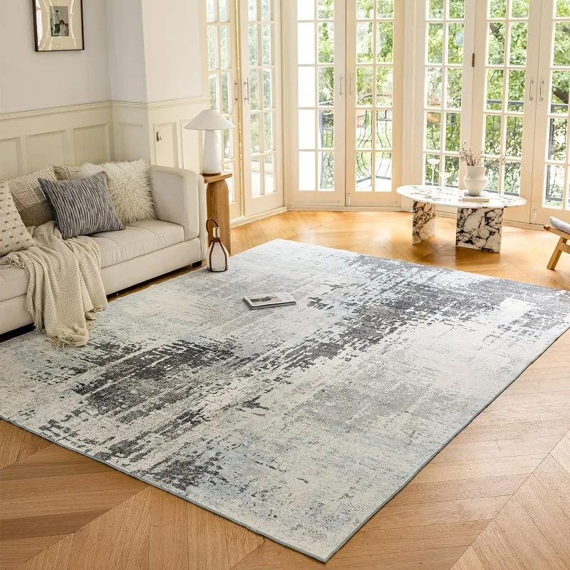 Teppich, Schlafzimmer, waschbar, für Wohnzimmer, Küche, Esszimmer, rutschfest, Heimdekoration, Teppich, Morden Art, ultraweich, blauer Bereich, friedliche Teppiche Image