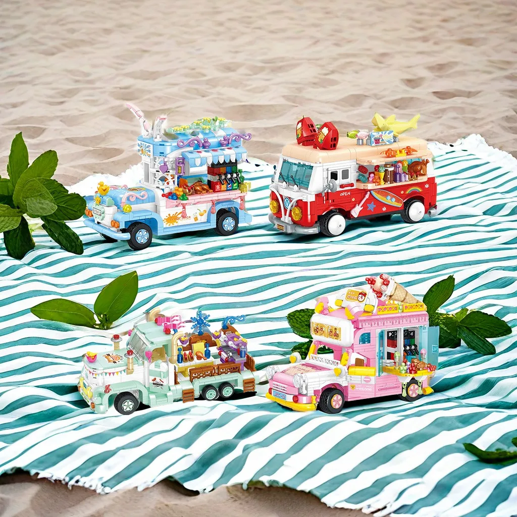 Street View Food Cart, kleiner Ess wagen, Kinder montiert Baustein Spielzeug Dekoration Geschenk Image