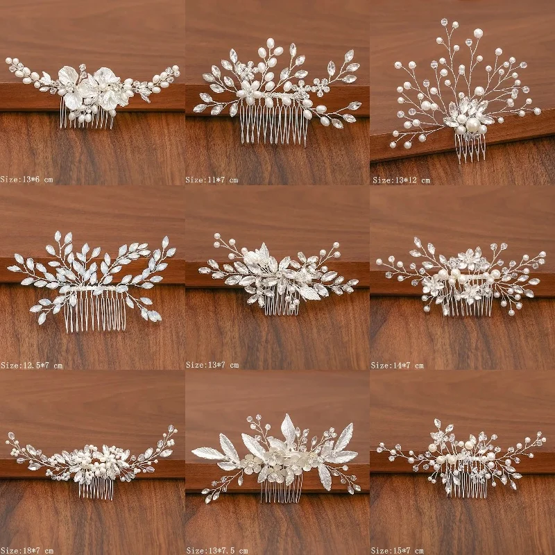 Silber Farbe Perle Strass Hochzeit Haar Kämme Haarschmuck für Frauen Accessoires Haarschmuck Schmuck Braut Kopf bedeckung Image