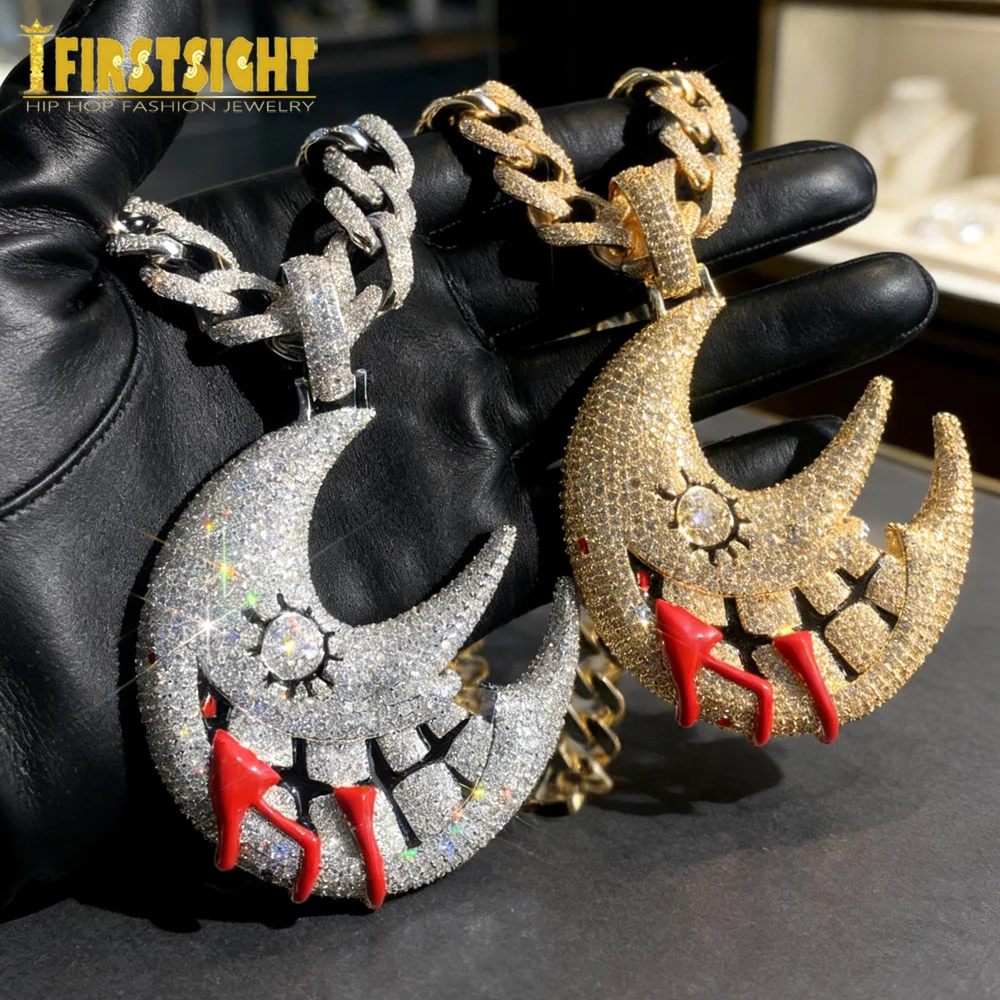 Iced Out Bling Big CZ Mond Mund Anhänger Halskette Silber Farbe Kubikzircon Rot Tropfende Lippen Charme Hip Hop Männer Frauen Schmuck