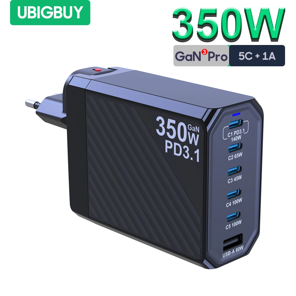 Ubigbuy 350 W GaN Ladegerät Schnellladegerät 140 W PD3.1 QC PPS USB-Telefonladestation für MacBook Pro iPhone Samsung Laptop Tablet Image