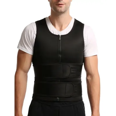 Neopren-Saunaanzug für Herren, Taillentrainer, Weste, Reißverschluss, Body Shaper mit verstellbarem Tank-Top, Schweiß-Workout-Trimmer Image