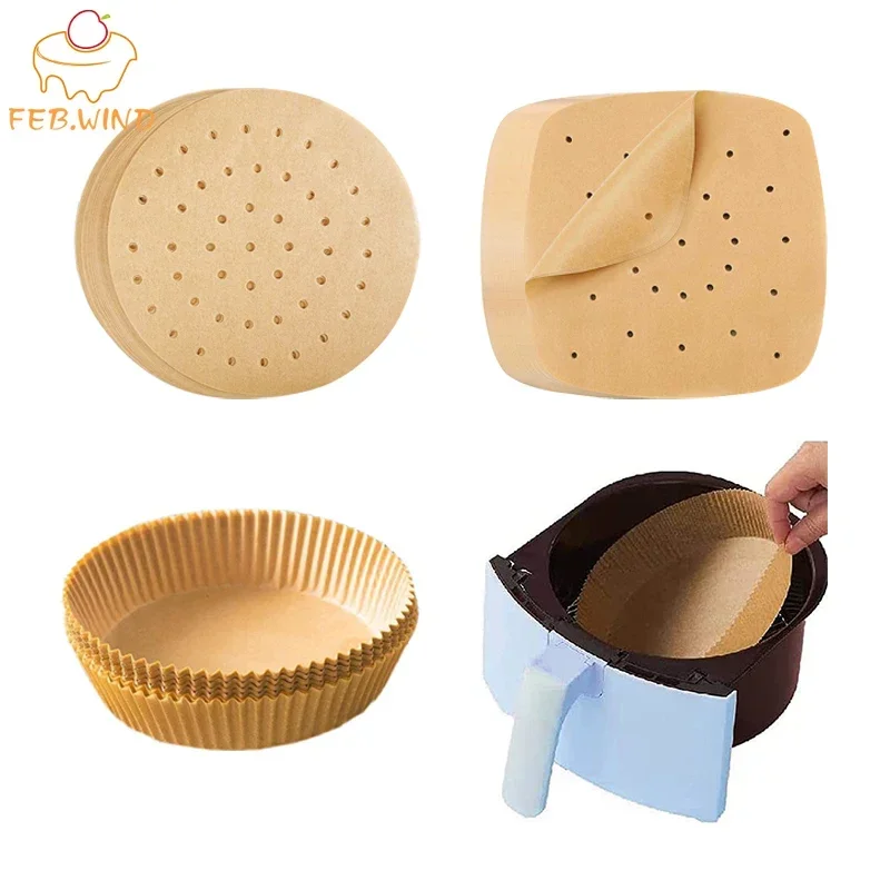 50Pcs Luft Friteuse Papier Speziell Für Backen Küche Lebensmittel Öl-beweis doppelseitige Silikon Öl Papier Antihaft dampfer Pad Matte Image