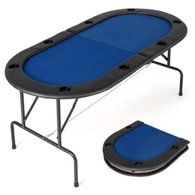 Costway 8 Players Texas Holdem Foldable Poker Table-Blue