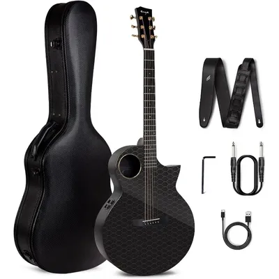 Acoustic Electric Guitar Carbon Fiber X4 PRO AcousticPlus 41” 4/4 Sized Guitar Bundle with Hard