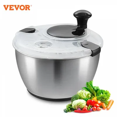 VEVOR Salad Spinner 4.75Qt One-handed Stainless Steel Easy Press Large Vegetable Dryer Washer for