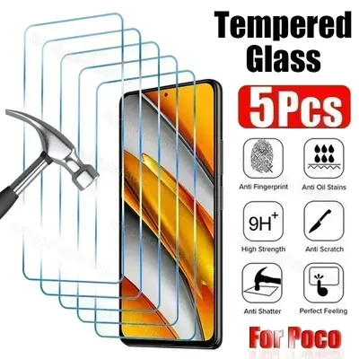 5PCS Tempered Glass for Poco F5 X5 X4 X3 F2 Pro Screen Protector for Poco M4 M3 Pro 5G F3 F4 X3 X4