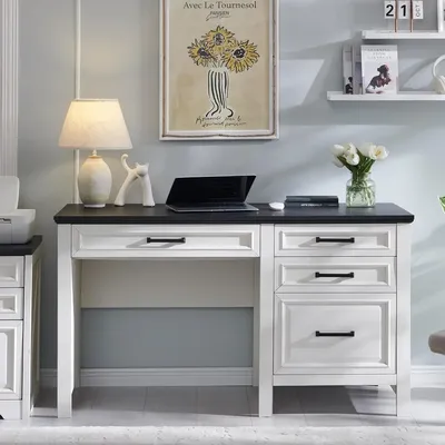 53INCH Home Office Desk, Modern Farmhouse Computer Desk with File Cabinet Letter T4 F4 Legal, Study