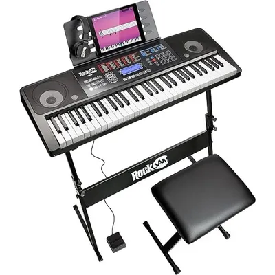 61 Key Touch Display Keyboard Kit with Digital Bench, Electric Stand, Headphones Piano Note