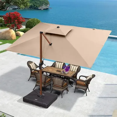 PURPLE LEAF 9' X 12' Double Top Deluxe Wood Pattern Rectangle Patio Umbrella Offset Hanging Umbrella