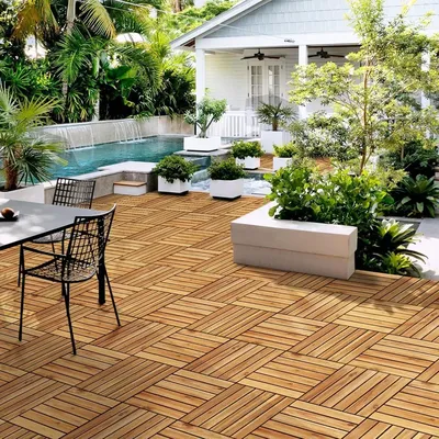 54PCS Acacia Wood Interlocking Flooring Tiles Waterproof Flooring for Outdoor & Indoor