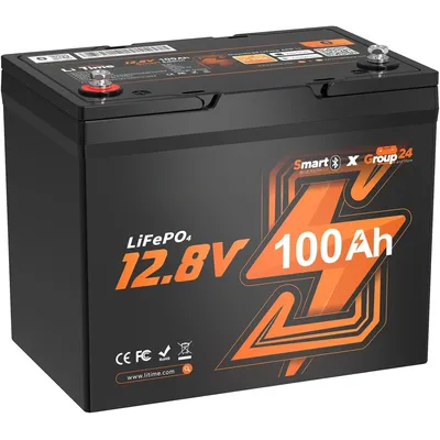 Group 24 Bluetooth LiFePO4 Battery, Deep Cycle Lithium Battery, Built-in 100A BMS with Low-Temp