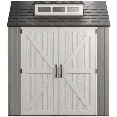 Resin Outdoor Storage Shed With Floor (7 x 7 Ft), Weather Resistant, Gray, Organization for