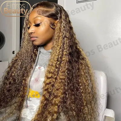 Highlight 13x6 Lace Frontal Wig Human Hair Brazilian Curly Wigs For Women Deep Water Wave HD Lace Wig Transparent Colored Hair
