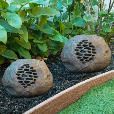 Waterproof Bluetooth Solar-Powered Outdoor Wireless Rock Speaker – Set of 2