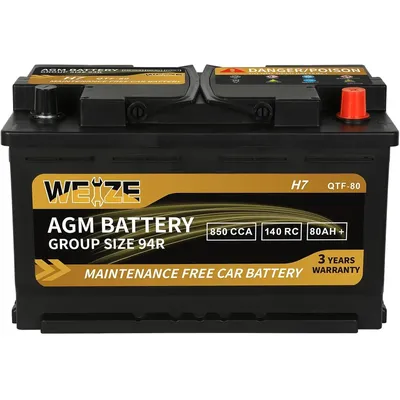 Platinum AGM Battery BCI Group 94R - 12v 80ah H7 Size 94R Automotive Battery, 140RC, 850CCA, 36