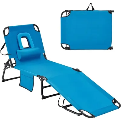 Candockway Tanning Chair, 300lbs Folding Beach Lounger with Face Hole, Adjustable Backrest, Non-Slip