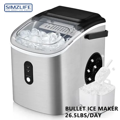 SIMZLIFE Ice Maker Machine Countertop Portable Ice Machine 26.5lbs/Day 9 Cubes in 6 Mins