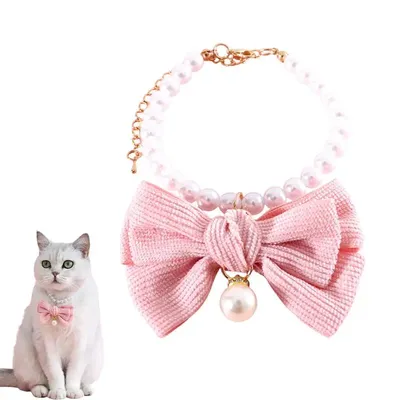 Dog Cat Pearl Necklace Collar Adjustable Basic Dog Collars Pearl Collar Elegant Dog Necklace Bow Tie