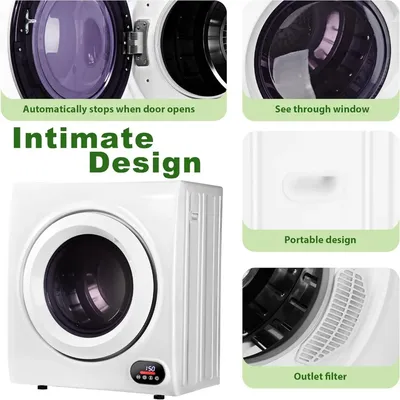 Compact Laundry Dryer, 2.65 cu ft Front Load Stainless Steel Clothes Dryers With Exhaust Pipe, 1400W