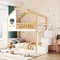 House Bed Bunk Beds with Stairs, Twin Over Twin Bunk Bed with Storage and Guard Rail, Floor Bunk Bed