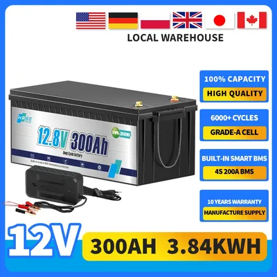 12V 300Ah 30Ah LiFePO4 Battery With 200A BMS Recharge Lithium Battery Deep Cycle,for RV,Solar,Off