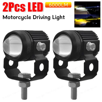 2Pcs LED Motorcycle Spotlight Dual Color Motorcycle Spotlight Headlight 6000LM Motorcycle Fog Lights