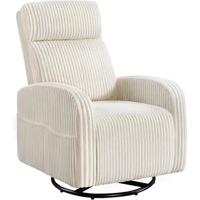 360° Swivel Glider Chair for Nursery, Rocking Chair Nursing Chair with Side Pockets, Corduroy Glider