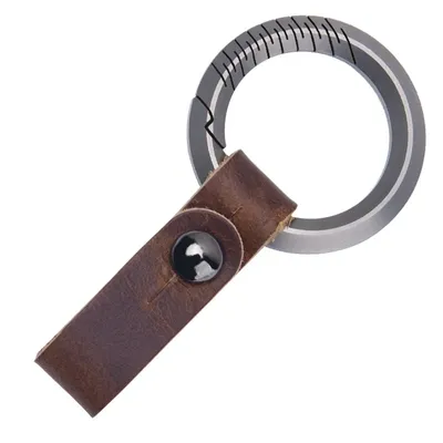 Portable Titanium Alloy Key Ring Buckle Car Key Ring Pendant Titanium Buckle + Cowhide Strip Tools