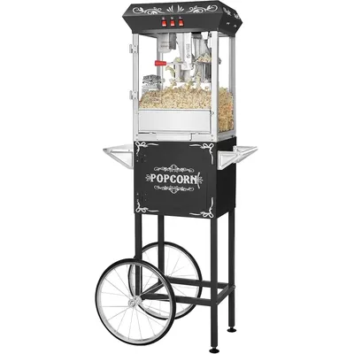 Popcorn Machine with Cart - 8oz Popper with Stainless-Steel Kettle, Warming Light, and Accessories