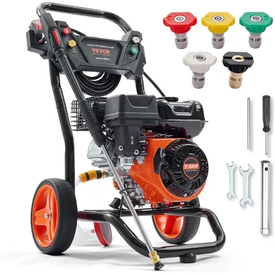 Gas Powered Pressure Washer 3400 PSI 2.6 GPM, with Spray Gun and Extension Wand, 5 Quick Connect Nozzles, Copper Pump