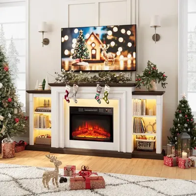 72" LED Electric Fireplace with Mantel, Fireplace TV Stand for 80 Inch TV, Modern Entertainment