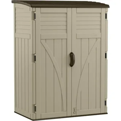 54 Cubic Feet Vertical Storage Shed with Durable Plastic Construction, Multiple Wall Panels and