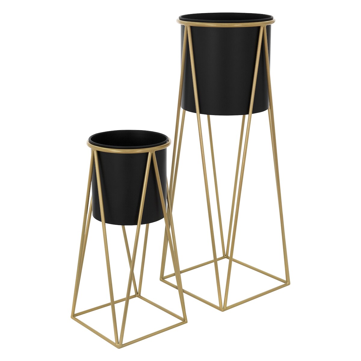 ML-Design 2er Set Blumenständer 21,8x22x47 / 25x25x71 cm Schwarz/Gold aus Stahl Image