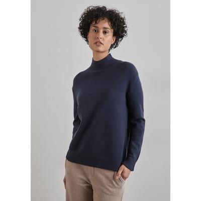 Strickpullover STREET ONE, Damen, Gr. 40, blau (tiefblau), Stoff, 30% Polyester, 29% Polyacryl, 21% Viskose, 20% Nylon, unifarben, casual, normal normal, hoch geschlossener Ausschnitt, Langarm Bündchen, Pullover, im angenehmen Materialmix Image