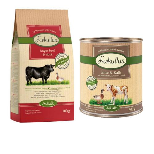 Lukullus Kaltgepresst Kombi-Paket: 10 kg Trockenfutter + 24 x 800 g Nassfutter - Adult Angus-Rind...