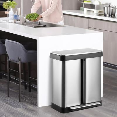 TEMU Trash Can, 2 X 9.5-gallon Garbage Can For Kitchen, Recycling Kitchen Step Trash Can With Soft-close Lid, 2 Compartments, Without Inner Bucket And Hinged Lids, Silver