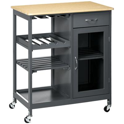 Kitchen Cart with 4 bottle Wine Rack,Bar Cart with Stemware Holder,Shelves