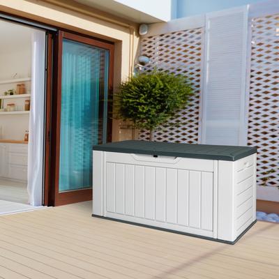 158 Gallon Large Resin Deck Box with Lockable Lid, Weather-Resistant Storage for Outdoor Items - 58.9" x 28.4" x 27.4"