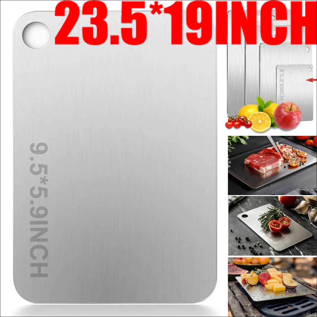 Titanium Schneidebretter Für Die Küche Edelstahl 304 Verstärkt Doppelseitig Lebensmittelecht Tragbar Für Obst- Und Fleischschnitt Schneidebrett Lebensmittelsicherheit Rutschfest Leicht zu reinigen Image