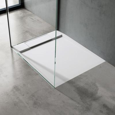 Duschtasse Duschwanne 75x90x4 flach Mineralguss in Weiß inkl. Ablaufgarnitur AL02 DIN-Anschlüsse Image