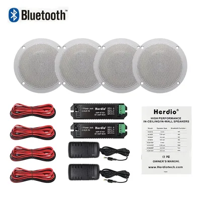 Herdio 4PCS 4'' 160W Marine Waterproof Bluetooth Speaker HIFI Full Range Stereo Motorcycle Boat UV-Proof Outdoor Sound Box